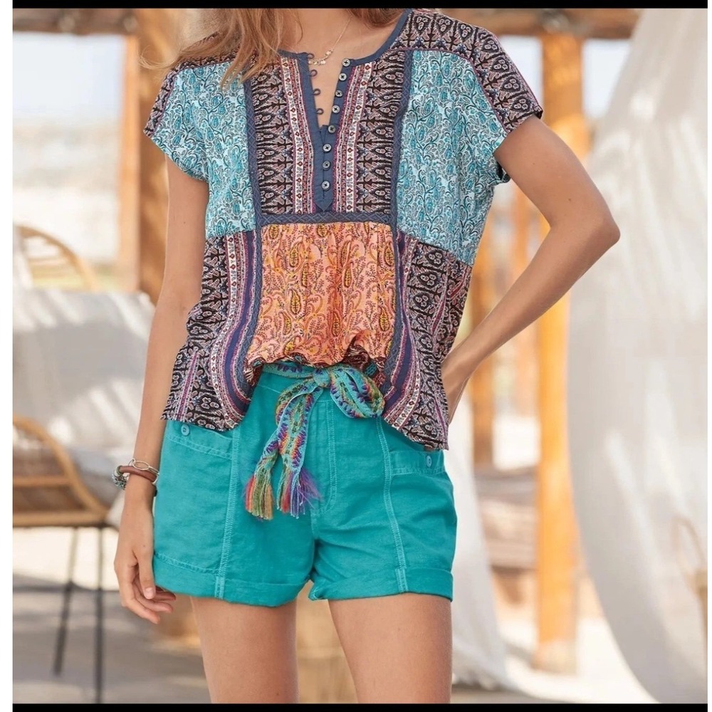 Sundance Teal Cotton Linen Maren Shorts Baltic Blue M